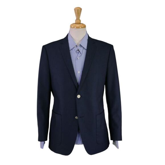 Theory Blue Woven w/ Silver Metal Buttons Wool-Cotton 2-Btn Blazer 40S - Picture 1 of 8
